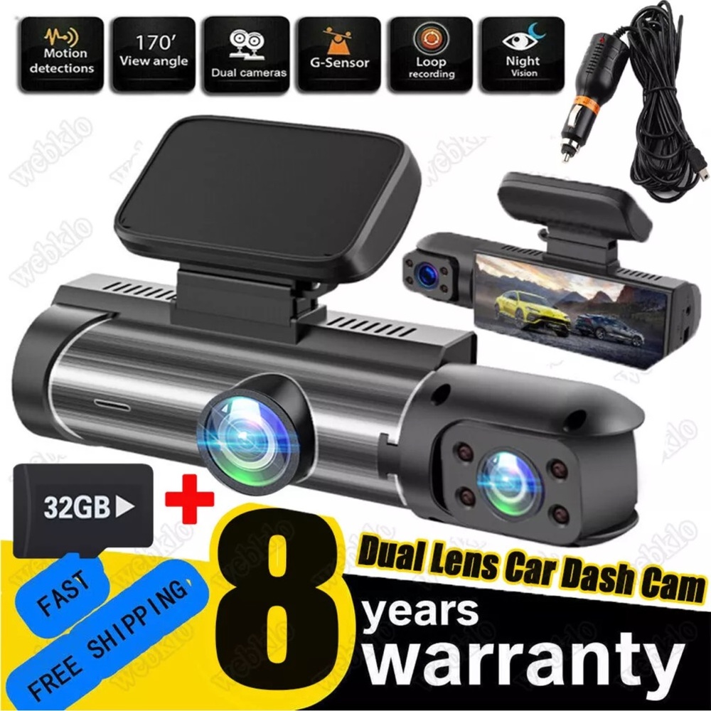 Black Dual Lens On-Dash Camera with GPS and Wi-Fi
